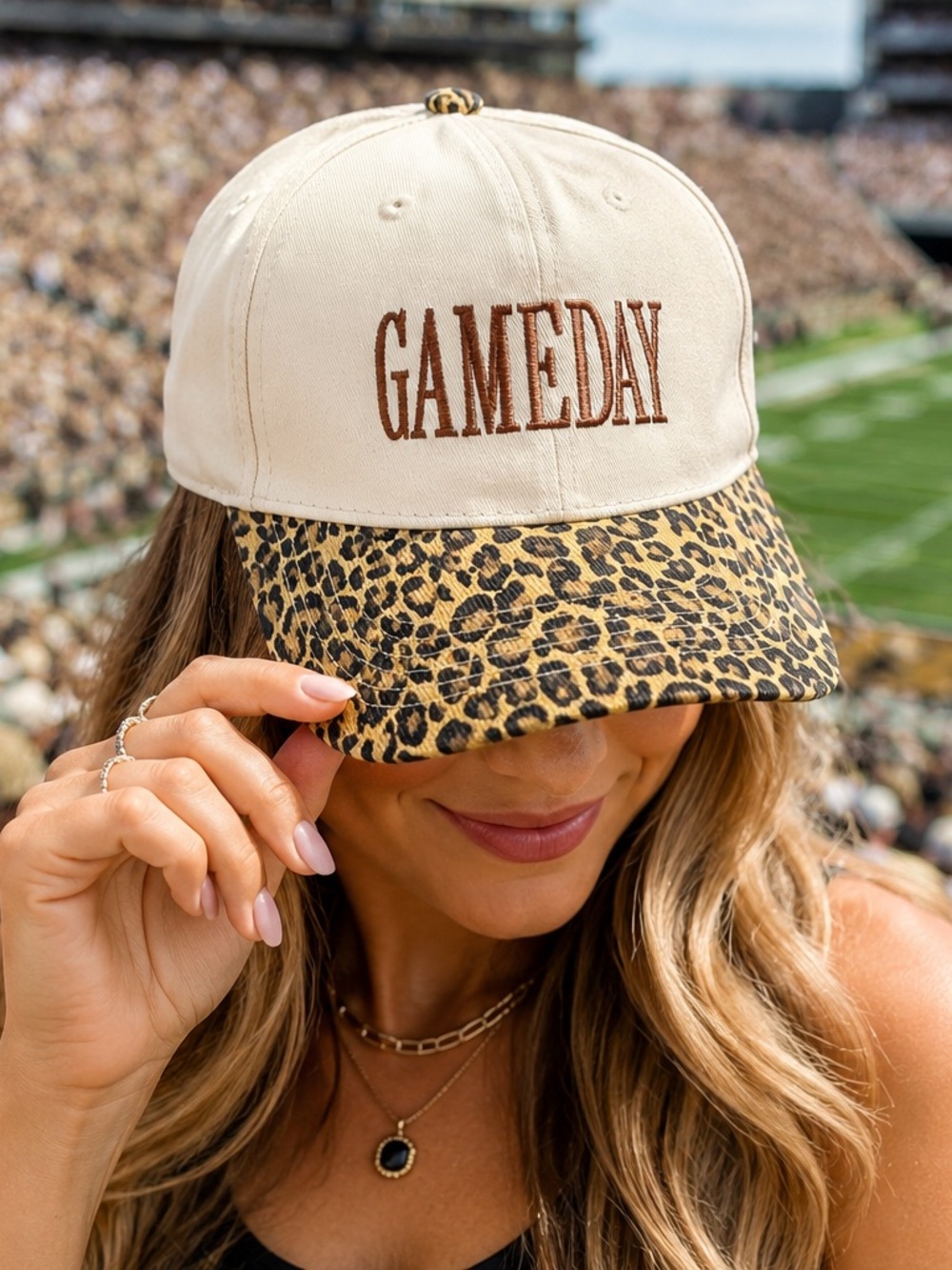 GAMEDAY Beige & Leopard Print Baseball Cap